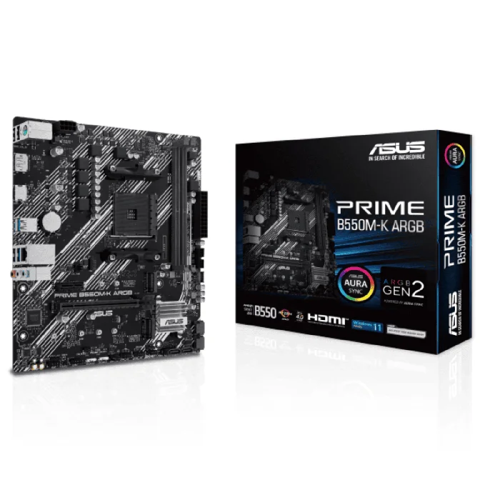 Asus Prime B550M-K ARGB mATX D4 Motherboard for AMD AM4 CPU - RIG-PRIME B550M-K ARGB