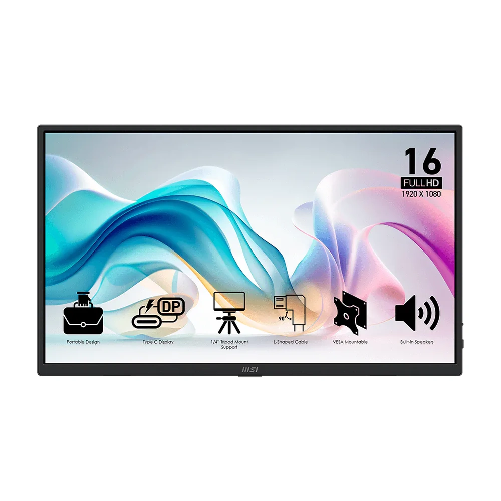 15.6" MSI PRO MP165 E6 Portable Monitor | IPS | 1920 x 1080 FHD | 60Hz | 4ms | HDMI + USB-C
