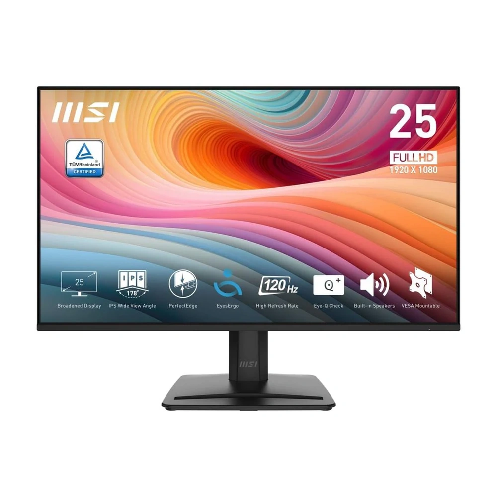 24.5" MSI PRO MP251 E2 Monitor | IPS | 1920 x 1080 FHD | 120Hz | 1ms | HDMI + DisplayPort | Tilt | VESA