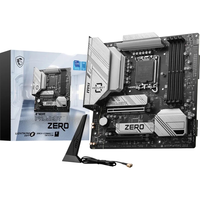 MSI B760M PROJECT ZERO WiFi 6E Intel B760 LGA 1700 mATX YTX Desktop Motherboard - RIG-B760M PROJECT ZERO