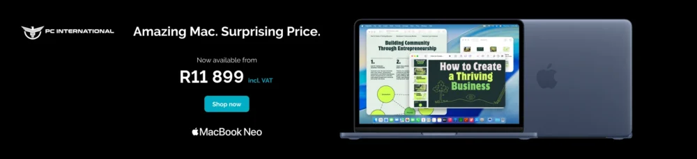 Apple MacBook Neo laptop available from R11 899 incl. VAT at PC International South Africa