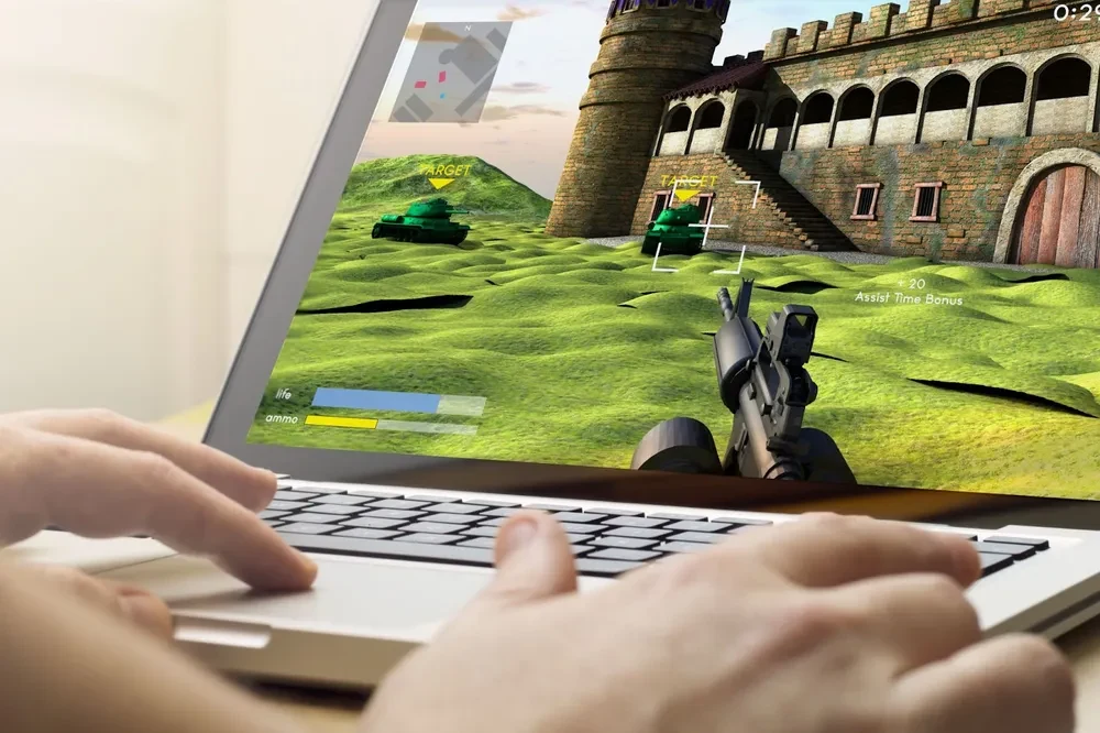Close up artistic view of a gamer on their laptop