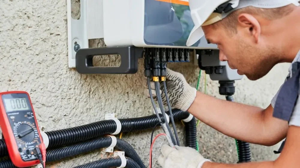 technician installing inverted cables