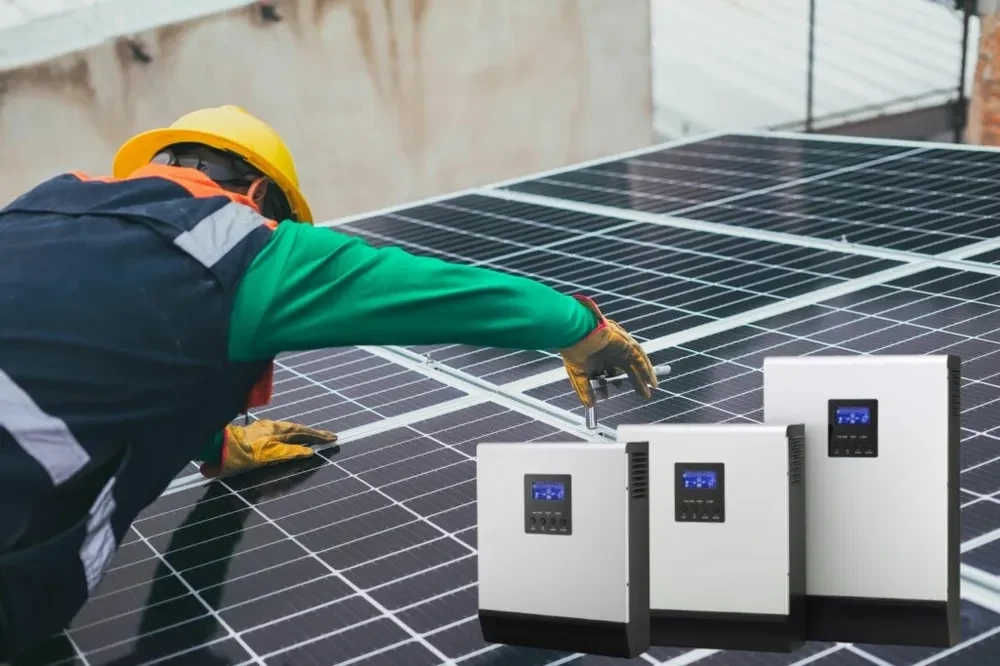 Man fitting a solar panel